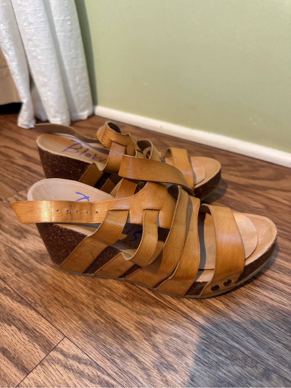 Blowfish Tan Strappy Cork-Effect Wedge Sandals - Picture 3 of 6